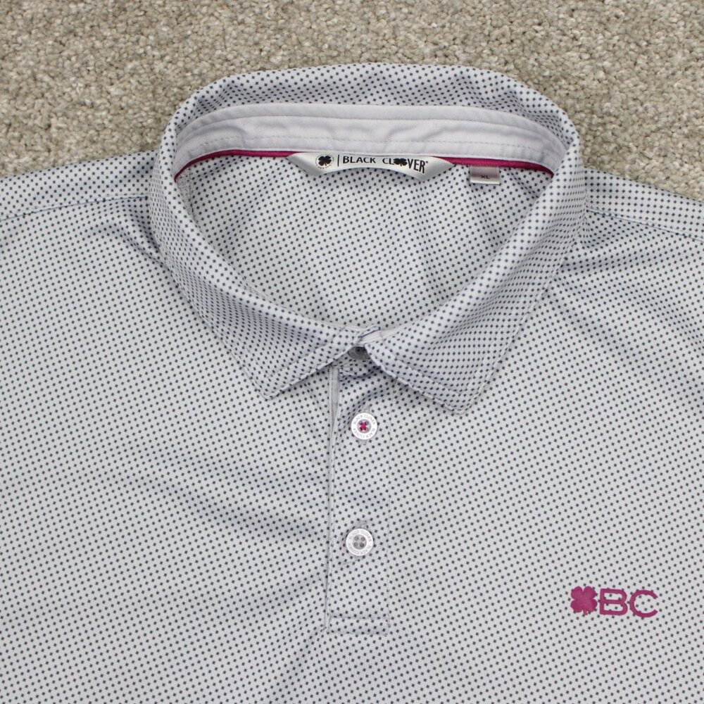 Black Clover Polo Shirt Adult XL White/Blue Geometric Polyester S/S Pullover - Picture 7 of 13